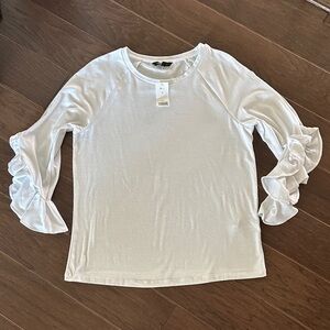 Banana Republic White Ruffle Sleeve 3/4 Sleeve Top